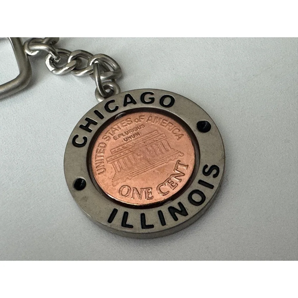 Chicago Illinois Souvenir Keychain Spinning‎ 2004 Lincoln Penny Style Key Ring